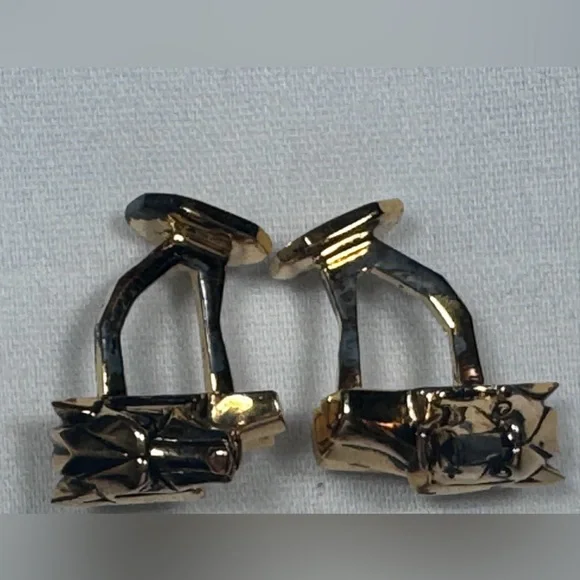 VTG Rick Cameron Wolf Head Cufflinks - Vermeil 925 Silver-Gilt 24k Gold Wildlife